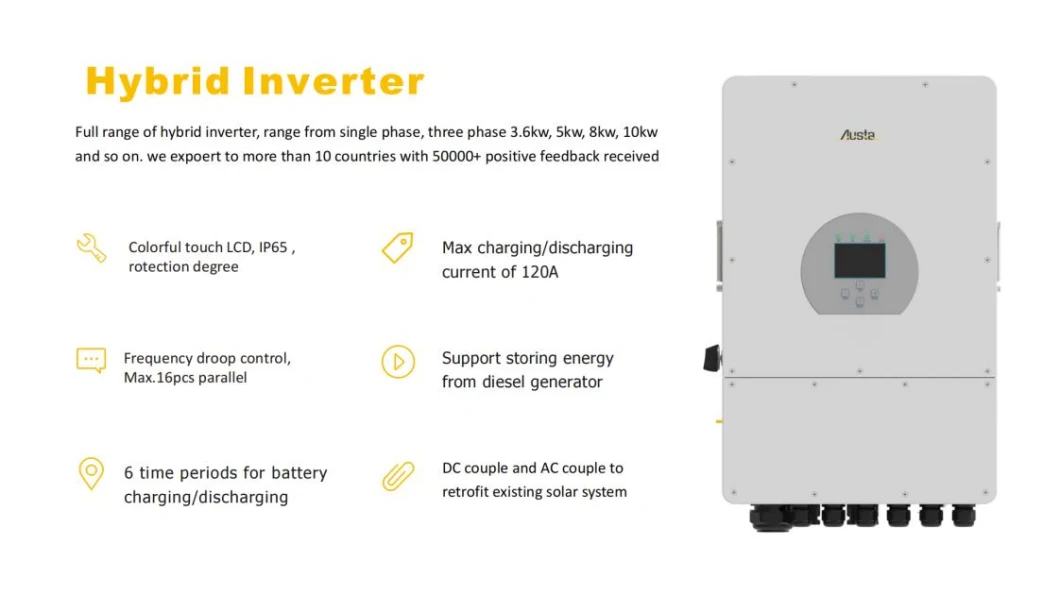 5kVA 5kw DC AC on off Grid Tie Pure Sine Wave Hybrid Solar Inverter for Home Energy System