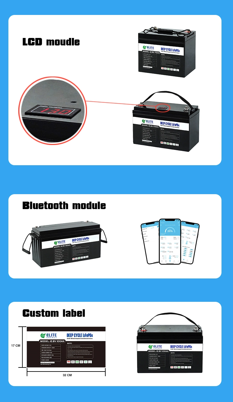 IP65 Solar RV Marine Golf Cart Storage 12V 100ah 200ah 300ah 400ah 450ah BMS in LiFePO4 Lithium Ion Phosphate Li Ion Bluetooth Power LiFePO4 Battery